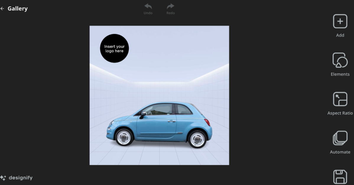 Fiat 500 car's photo with logo placeholder on the left corner