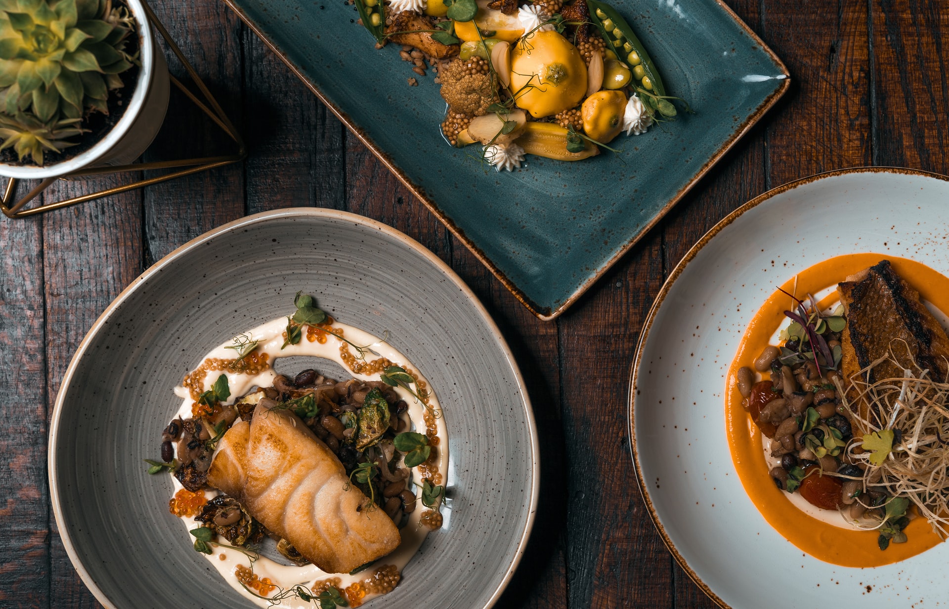 Cooked food on grey ceramic plate 