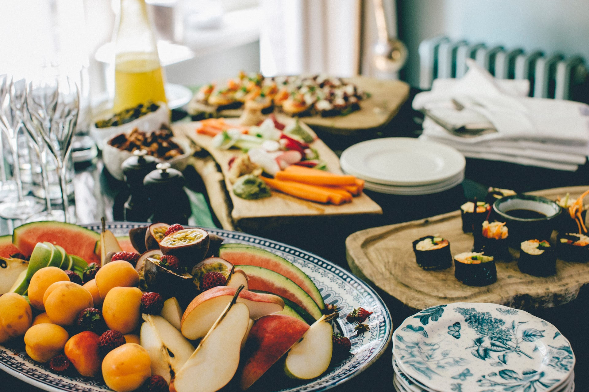 Food plates close to a window