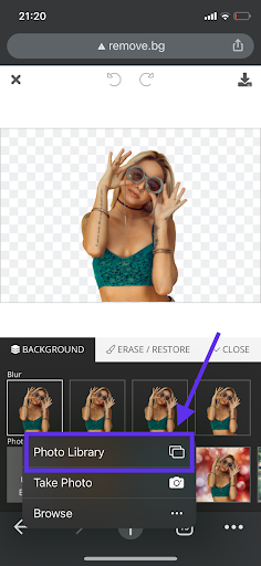 Uploading a background image from photo gallery to remove.bg
