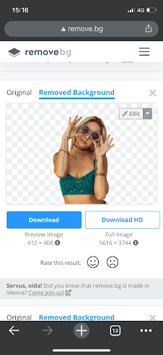 Creating a photo with transparent background on remove.bg with an iPhone