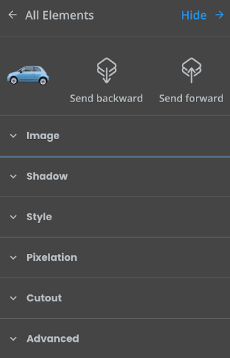 Designify's sidebar showing all editing options