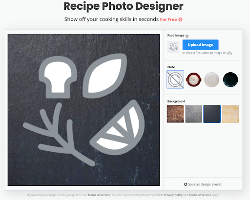 remove.bg's recipe photo designer landing page